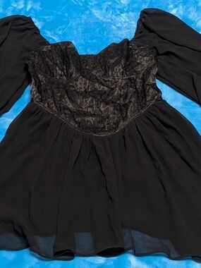 Strapless Black Lace-Panel Chiffon Dress